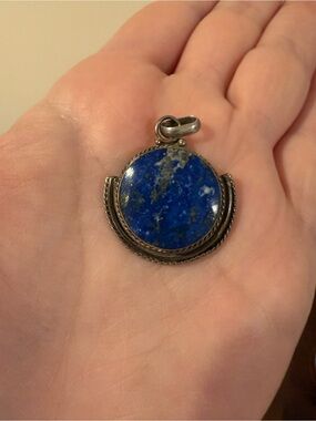 Lapis Lazuli Round Pendant in Silver-Tone Setting